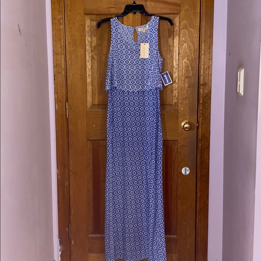 Blue + White Patterned Maxi Dress